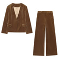 suit Women's 2 pieces velvet V-neck Blazer Coat+Pants