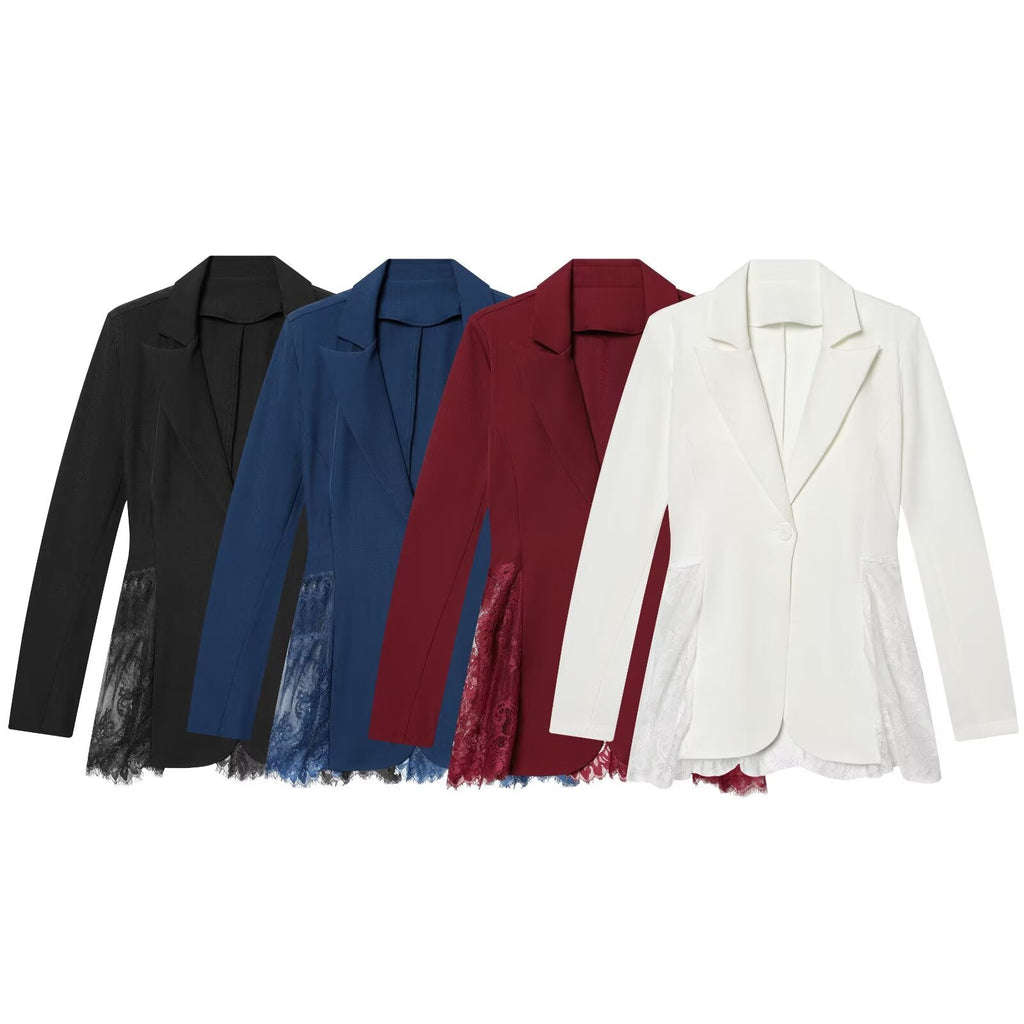 2026 Women's contrasting lace slim Blazer Coat