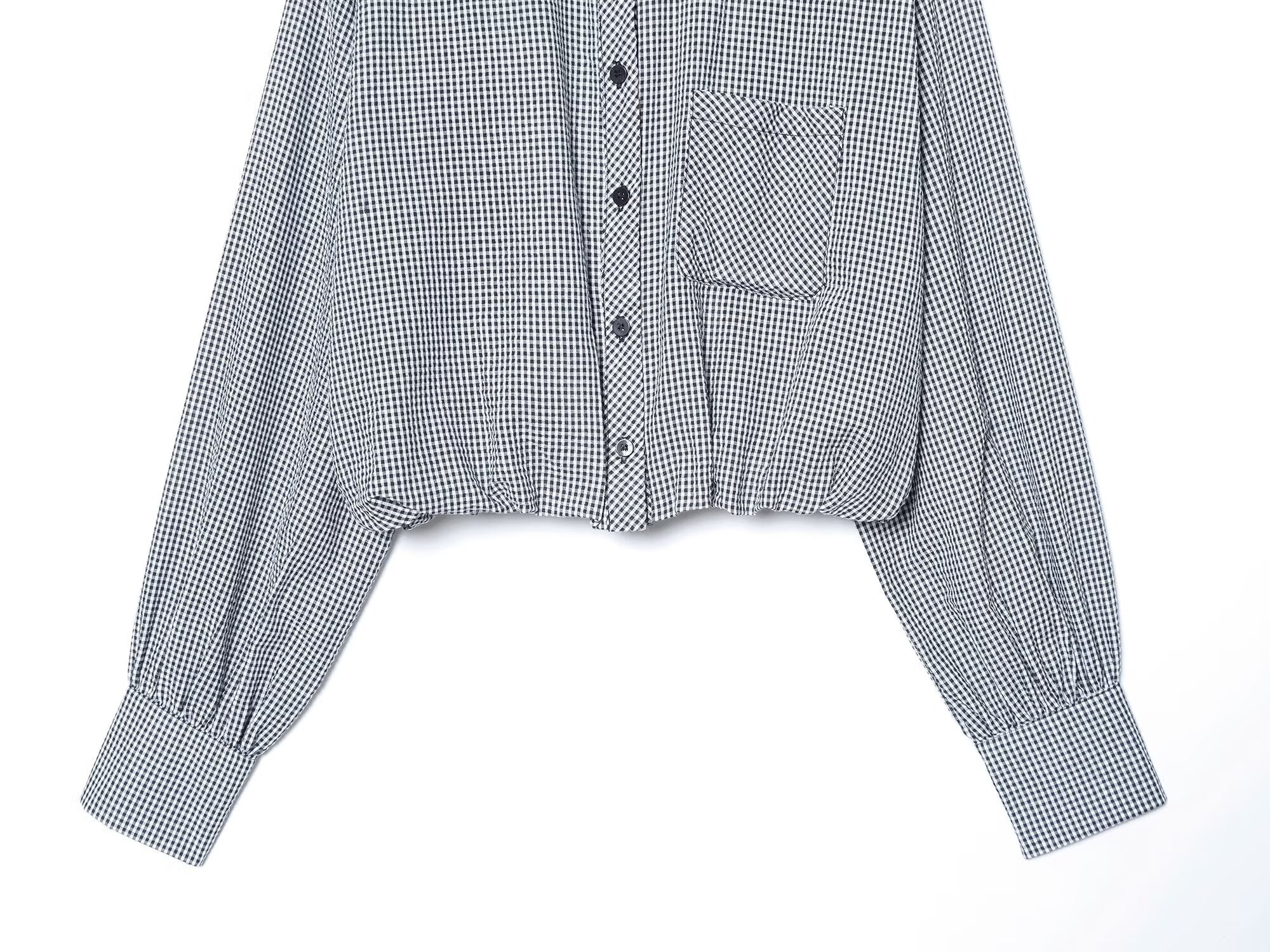 Women's balloon shaped short plaid poplin shirt