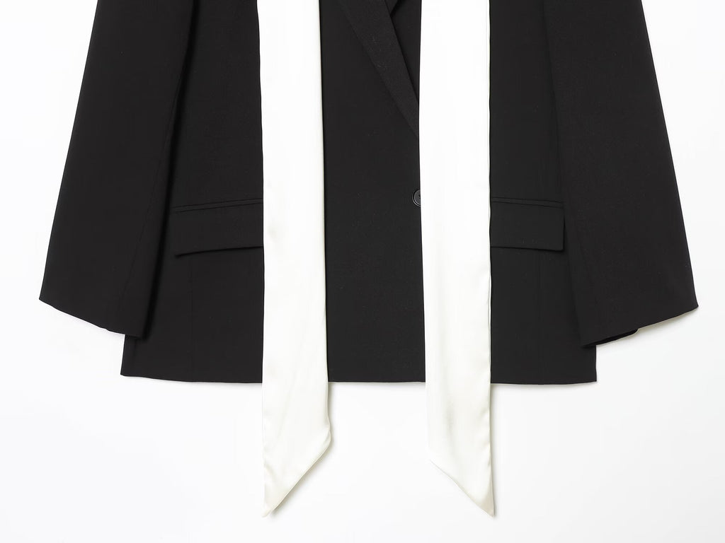 Women's contrasting scarf decoration loose Blazer Coat