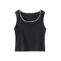 Women's new fashion ribbed contrasting color square neck sleeveless vest