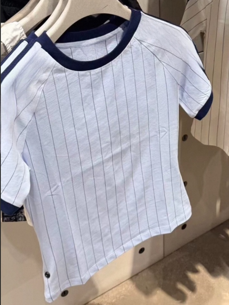 Women's new pinstripe O-neck casual short sleeve T-shirt