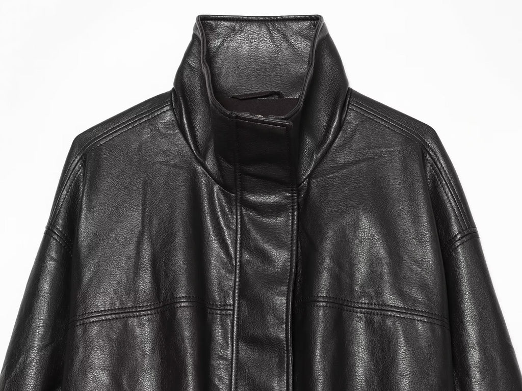 Women's bubble hem imitation leather oversized jacket