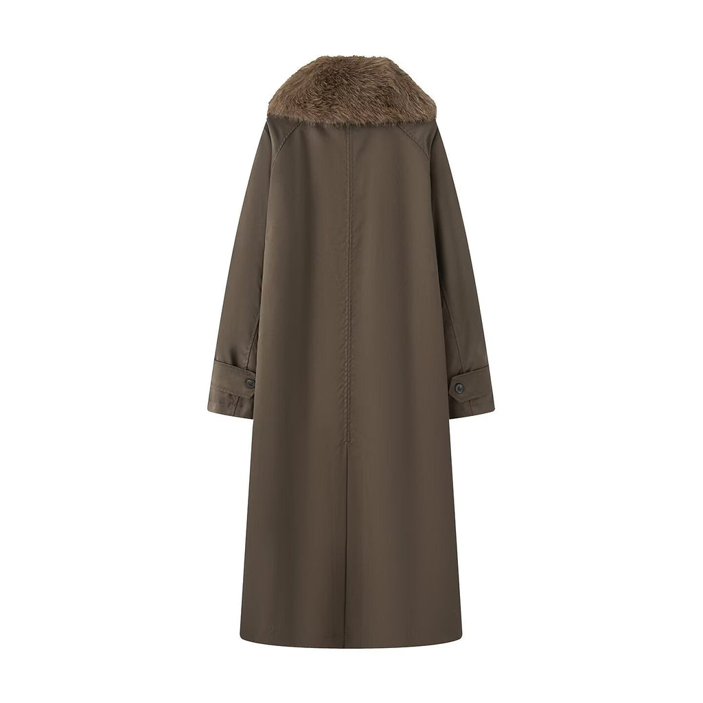 Women's double-sided wear long style faux fur effect windbreaker Coat