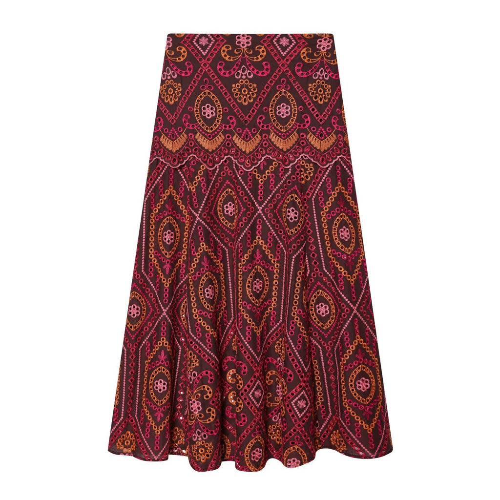 suit Women's 2 pieces hollowed out embroidered O-Neck top+Skirts