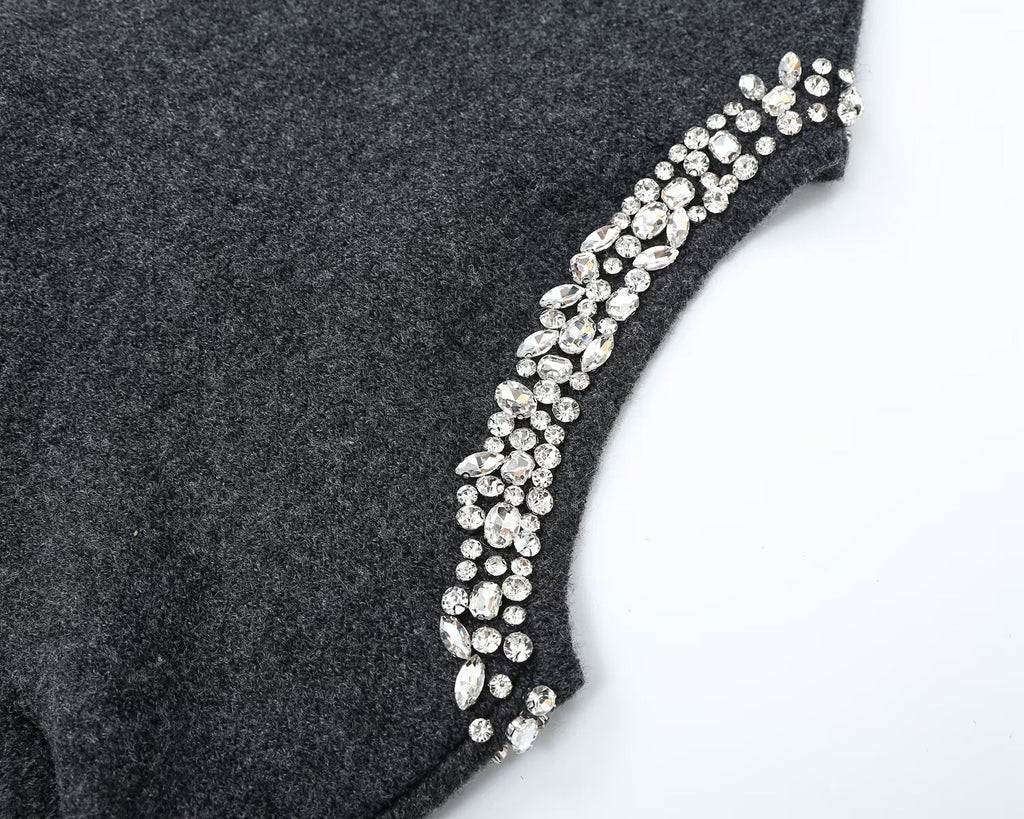 Women's bead decoration round neck knitted Coat