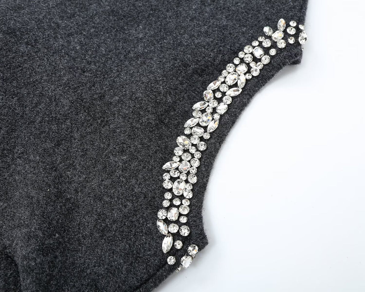Women's bead decoration round neck knitted Coat