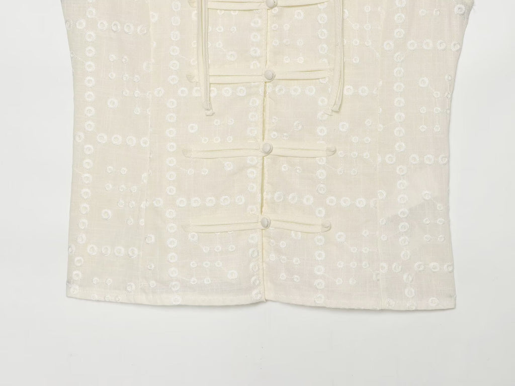Women's slim Hollow Embroidered Top