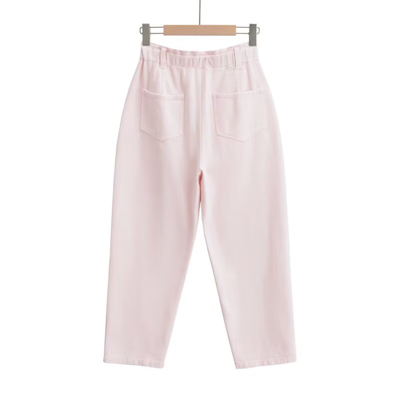 Women's casual high waisted paper bag style jeans