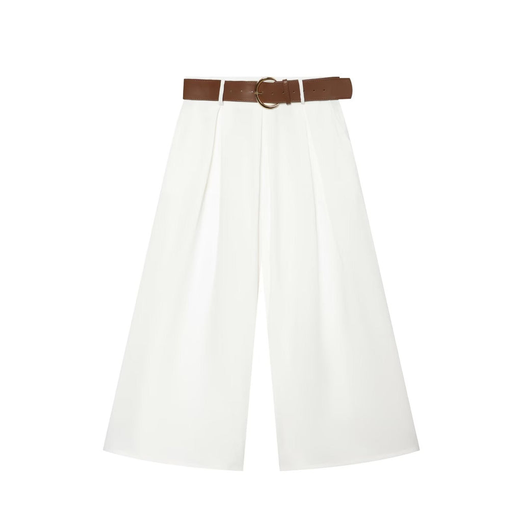 Women's with Belt casual pleated wide leg pants