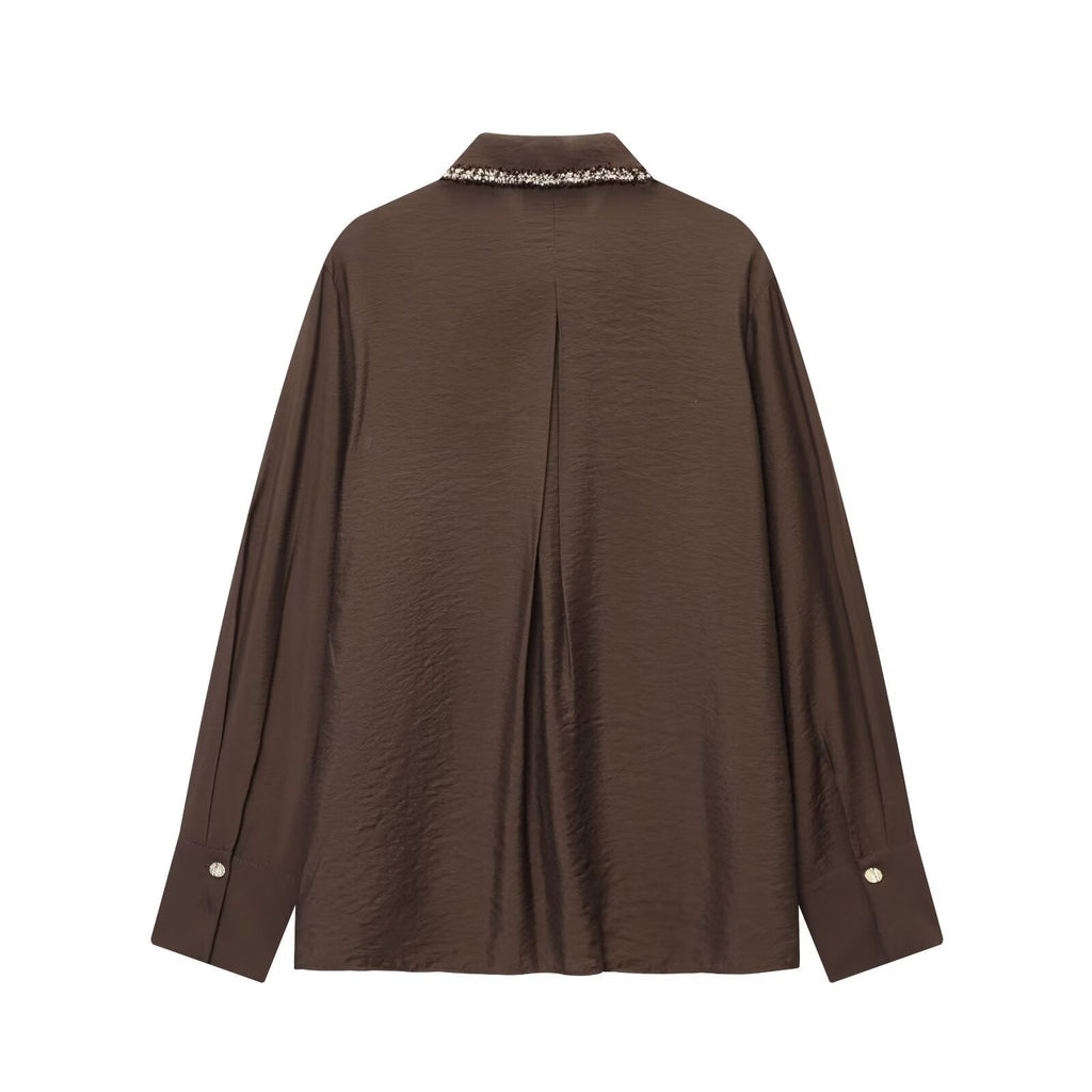 Women's loose patchwork lapel long sleeved shirt