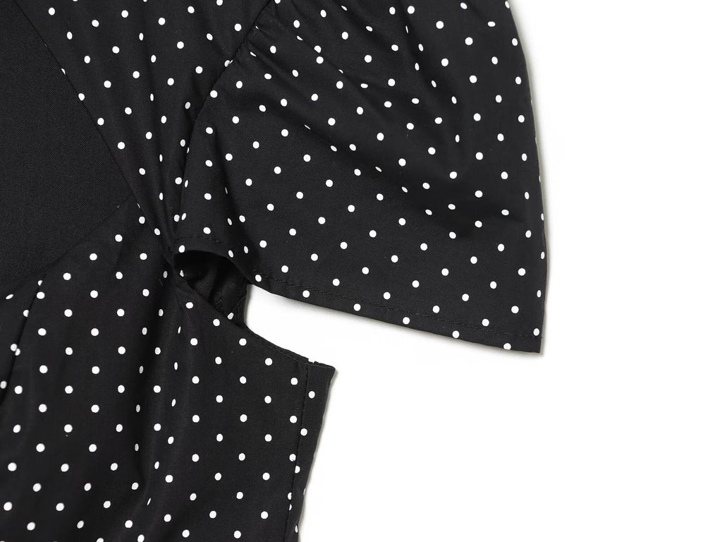 Women's bow decoration polka dot poplin shirt