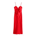 Women's new fashion pleated decoration sexy slim fit satin texture Midi dress retro sleeveless Thin Straps women's dress Mujer