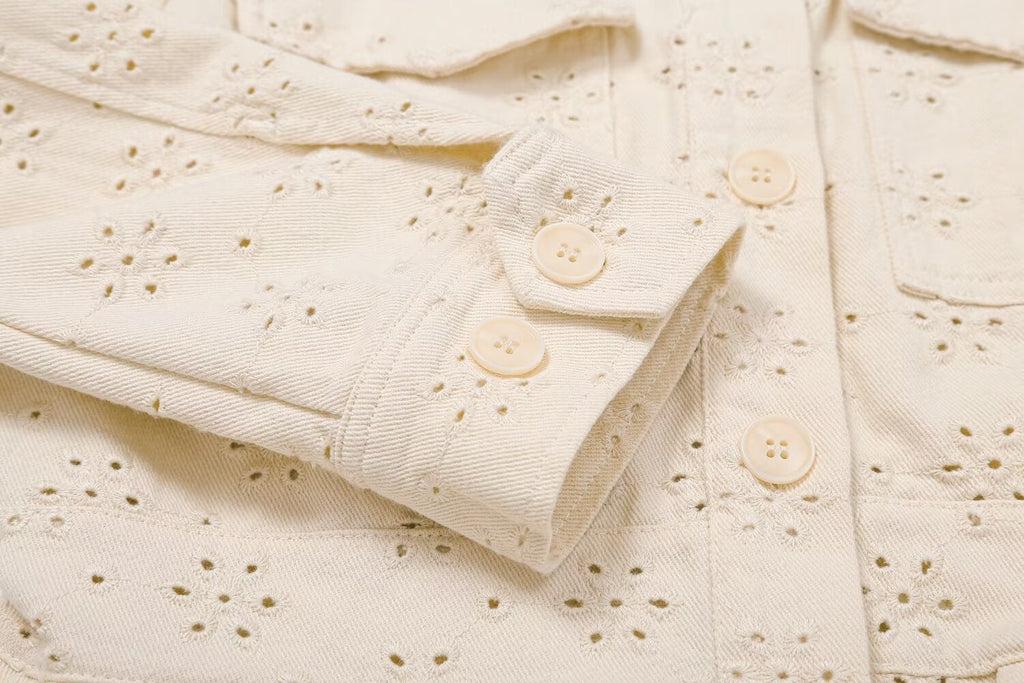 Women's flip pocket decoration hollow jacket Coat