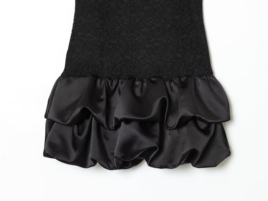 Women's new fluffy hem sleeveless patchwork lace mini dress