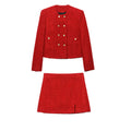 suit Women's 2 pieces short O Neck textured Blazer Coat +Skirt