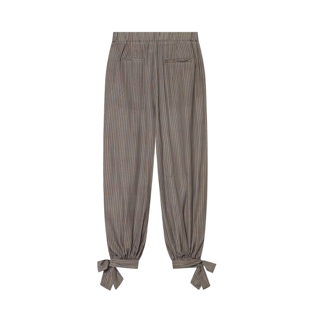 Women's bow decoration linen blended lantern pants