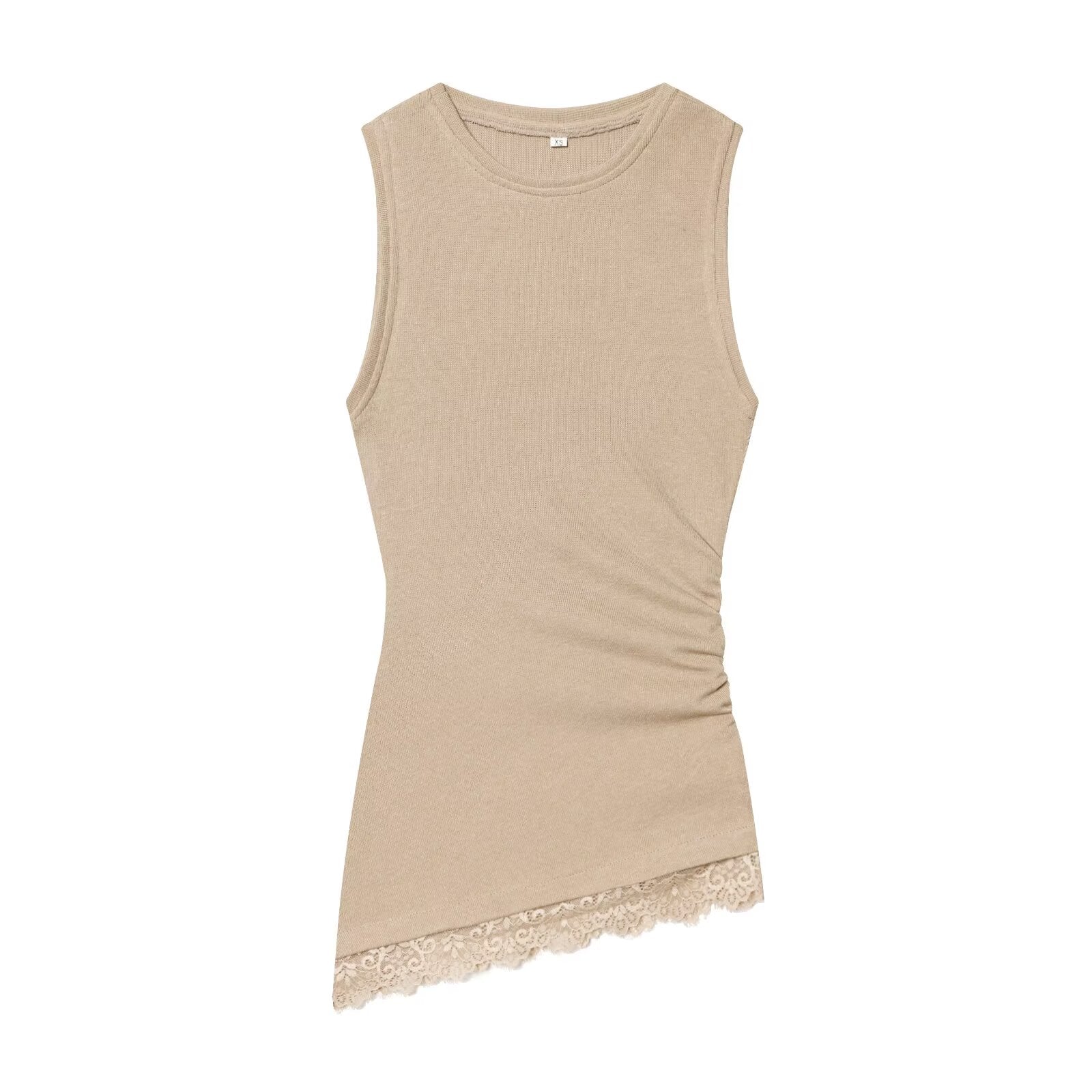 Women's pleated lace asymmetrical top