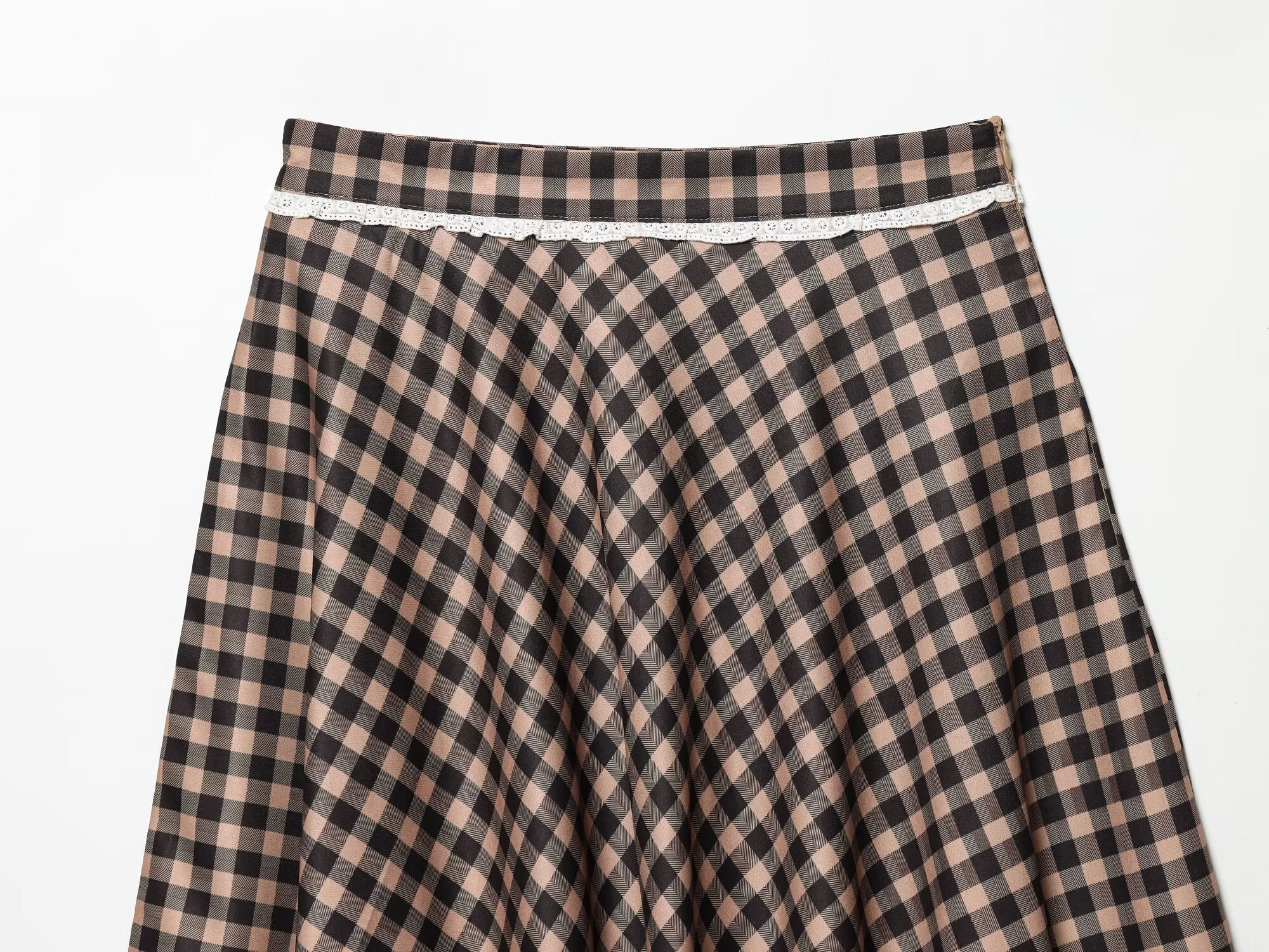 Women's lace decorative plaid MIDI skirt