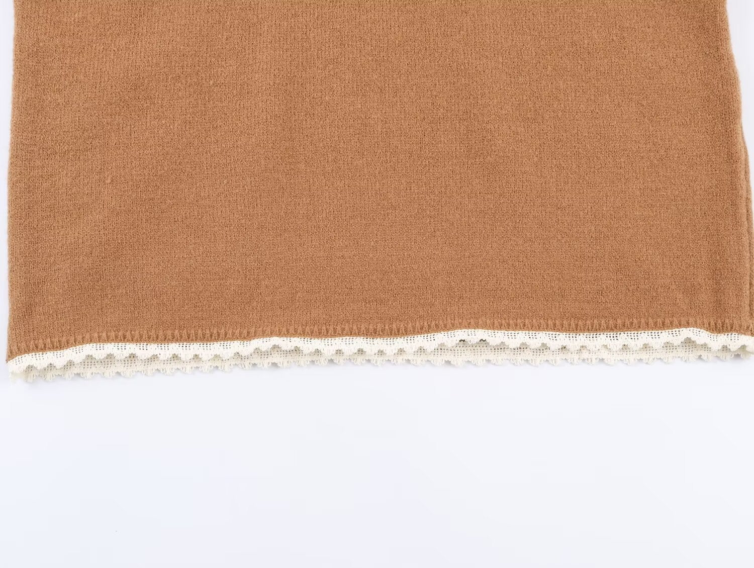 Women's lace headscarf decoration O Neck knitted sweater