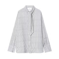 Women's New Scarf Decorative Striped Poplin Shirt