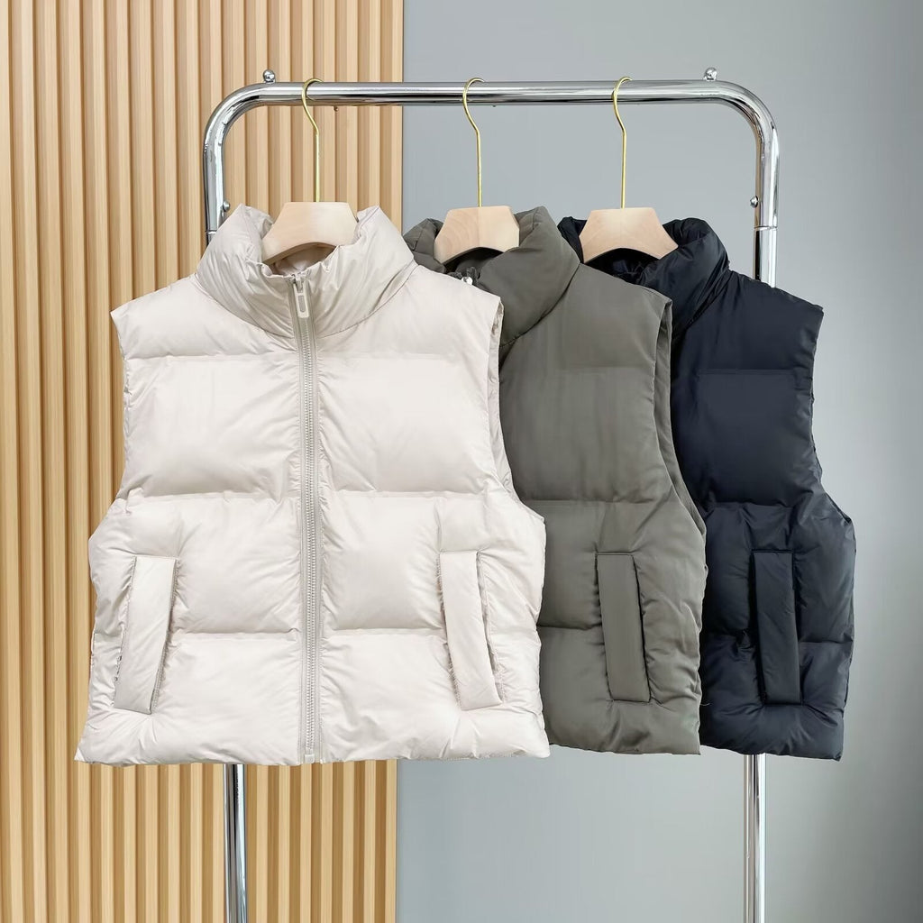 Women's standing collar sleeveless zipper cotton vest
