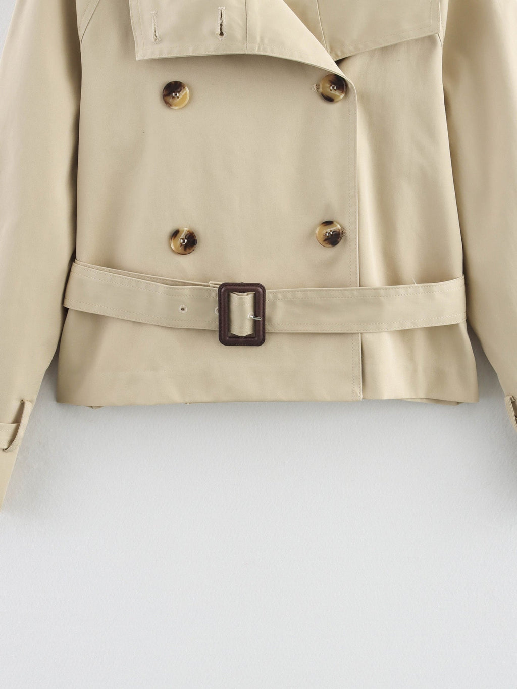 Women's New Fashion With Belt Short Double breasted Windbreaker Coat