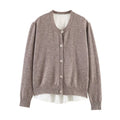 Women's belt decoration O Neck spliced knitted Coat