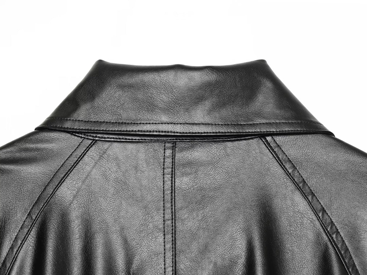 Women's retro double breasted faux leather jacket