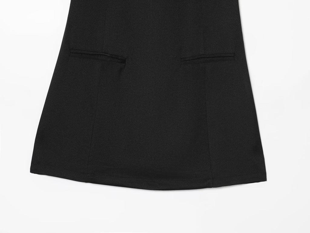 Women's black short sleeved pleated mini dress
