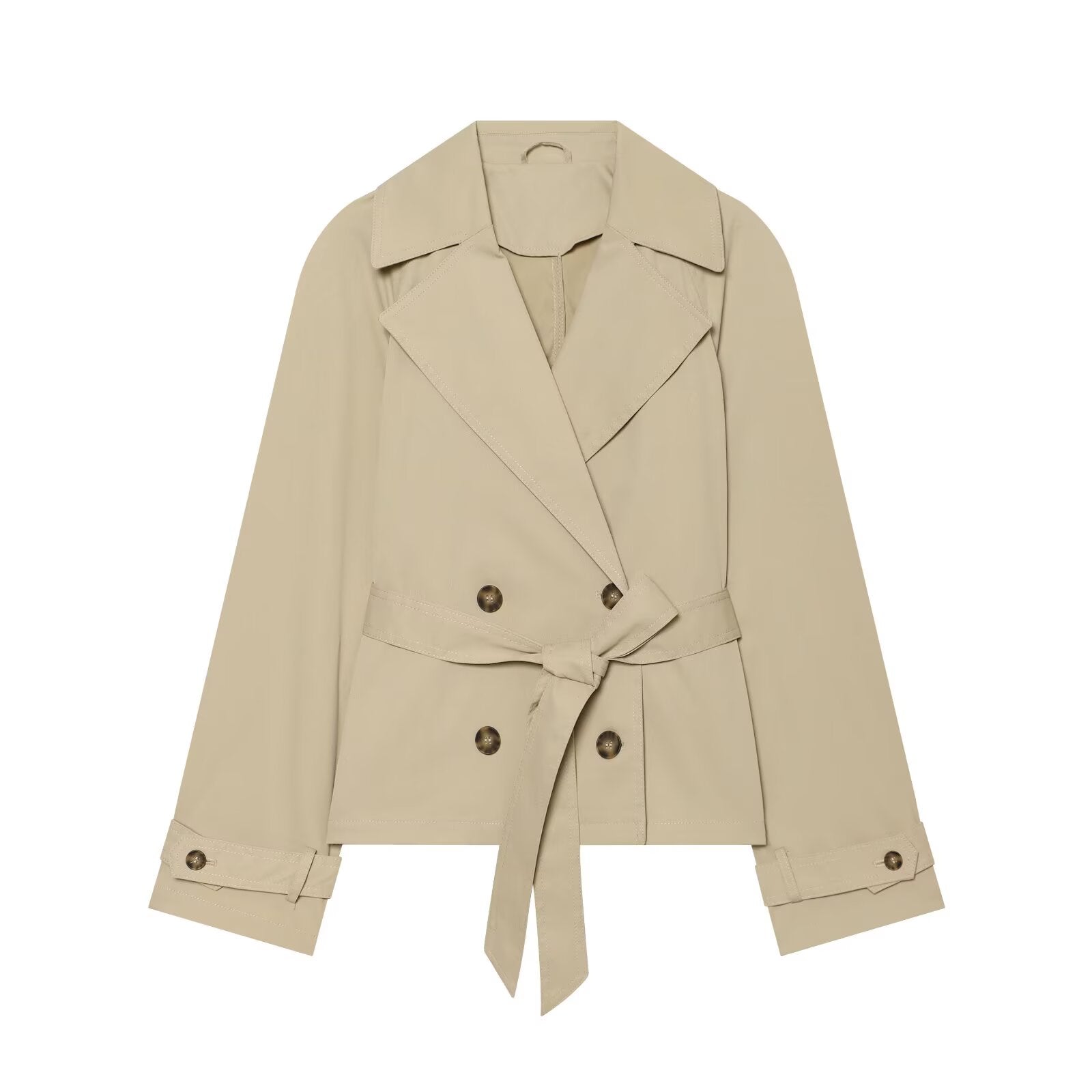 Women's With Belt Short Double breasted Windbreaker Coat