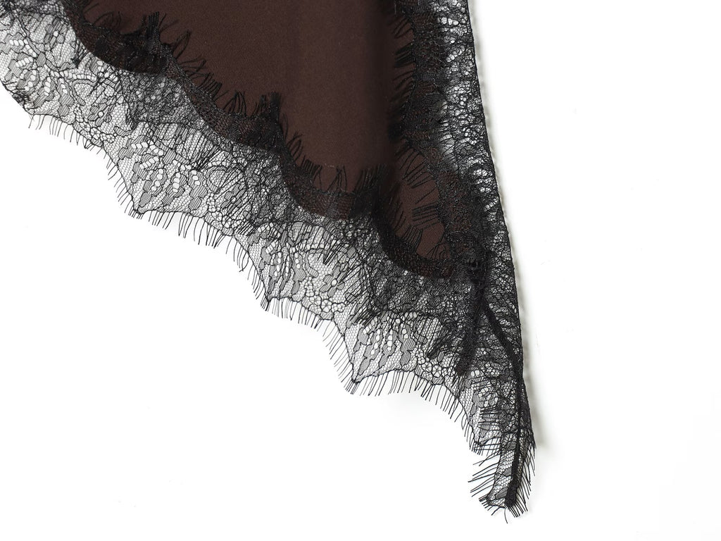 Women's lace decoration V-neck asymmetrical top