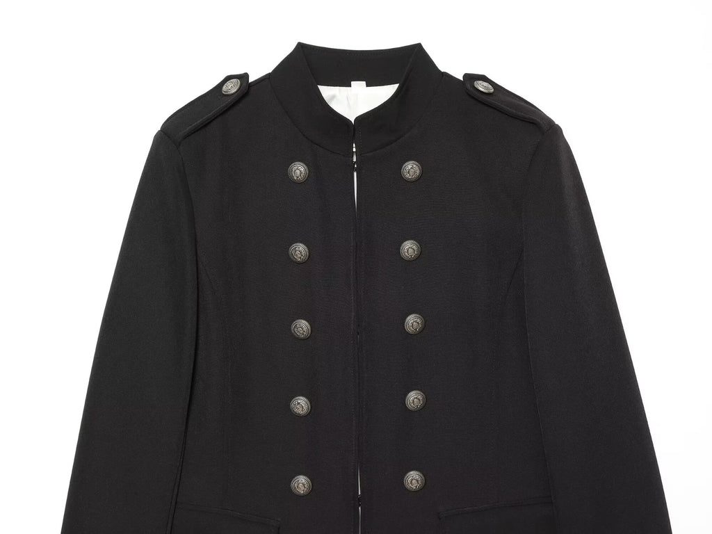 Women's with shoulder pads slim stand collar Coat