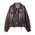 Women's with drawstring casual faux leather jacket