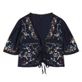 Women's floral embroidery short V-neck top
