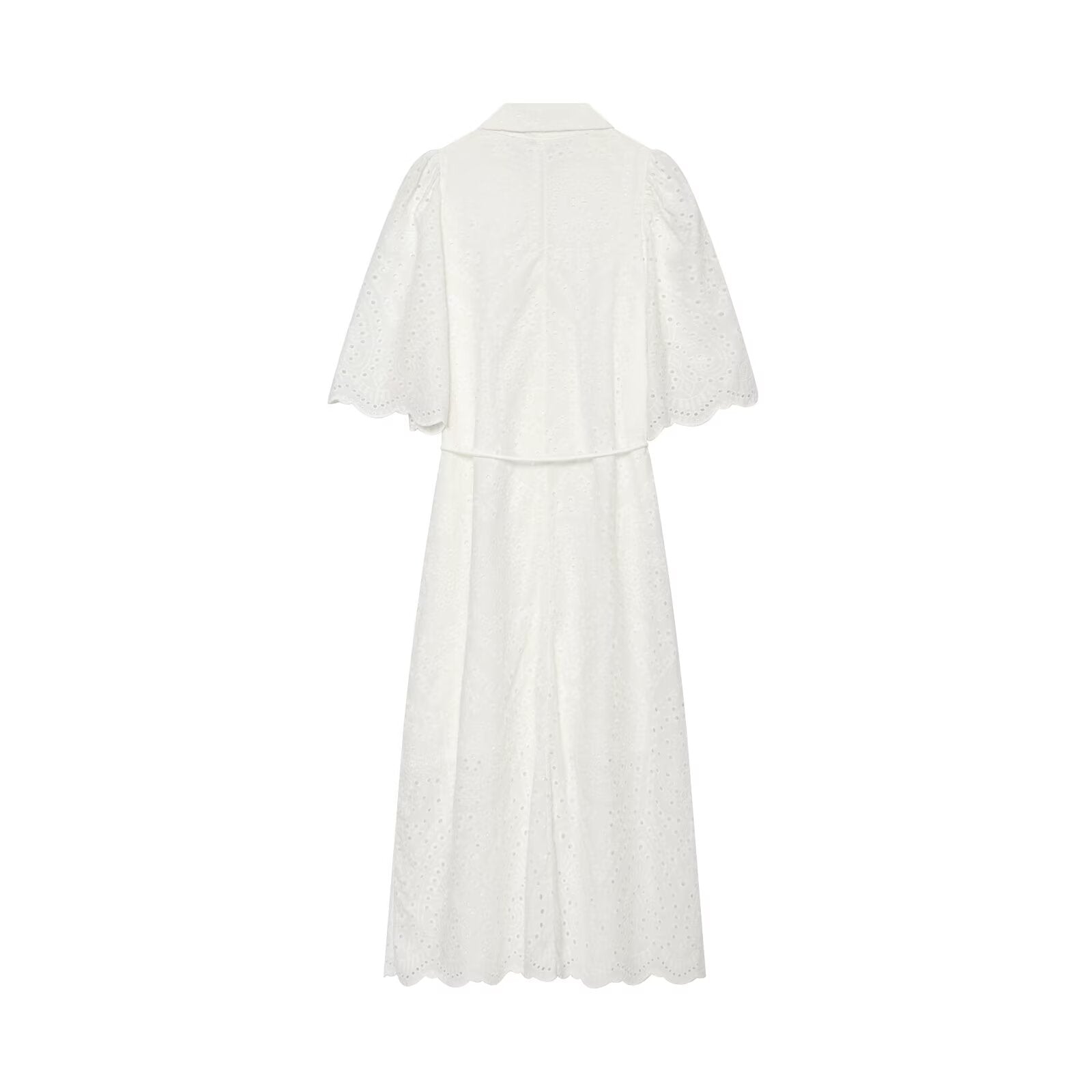 Women's hollowed out embroidered shirt style dress