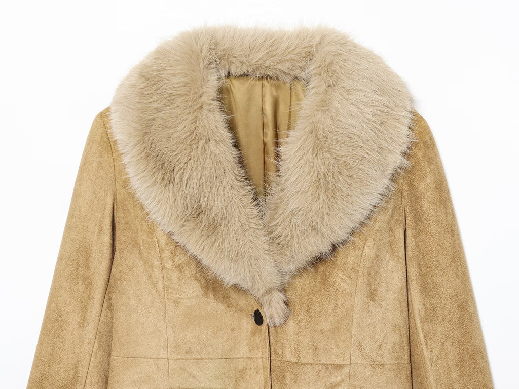 Women's suede faux fur effect slim Blazer Coat