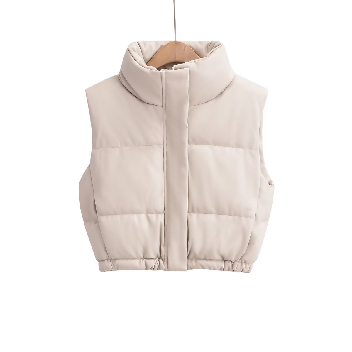 Women's standing collar Faux Leather cotton vest