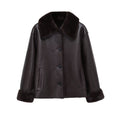 Women's faux fur effect double-sided Faux Leather jacket Coat