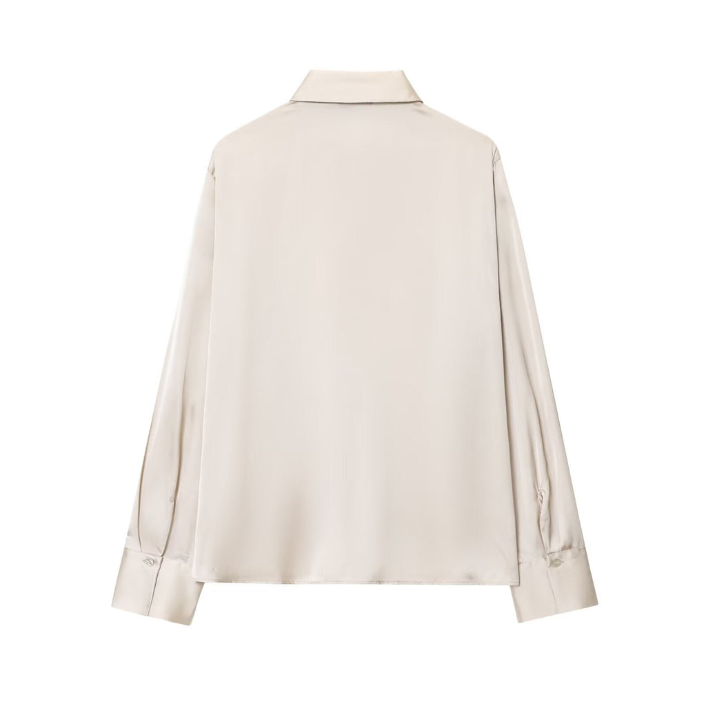 Women's new fashion knot decoration satin texture lapel shirt