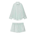 Women's new fashion loose long sleeved striped shirt+Shorts suit