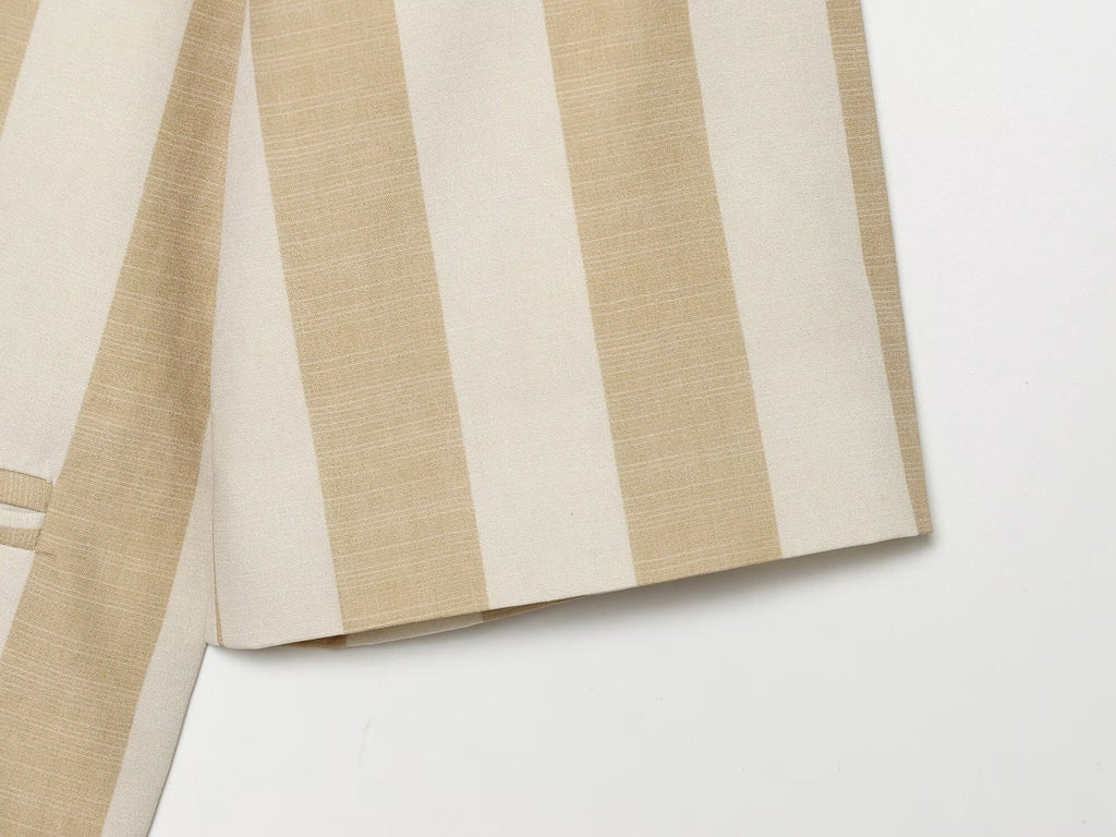 Women's slim short sleeved striped Blazer Coat
