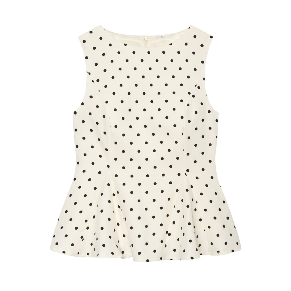 Women's ruffled hem polka dot sleeveless top