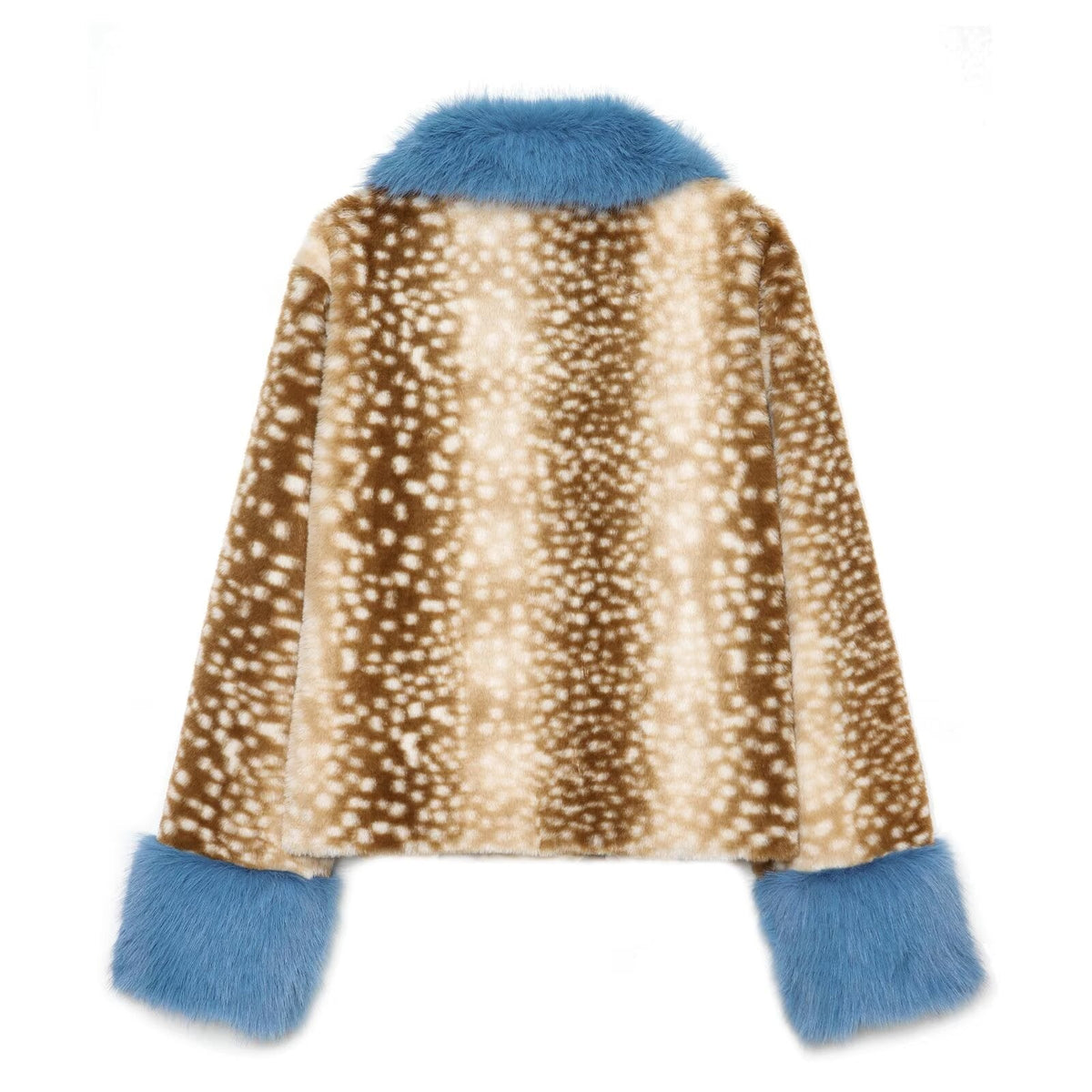 Women's spotted fur-trimmed patchwork coat