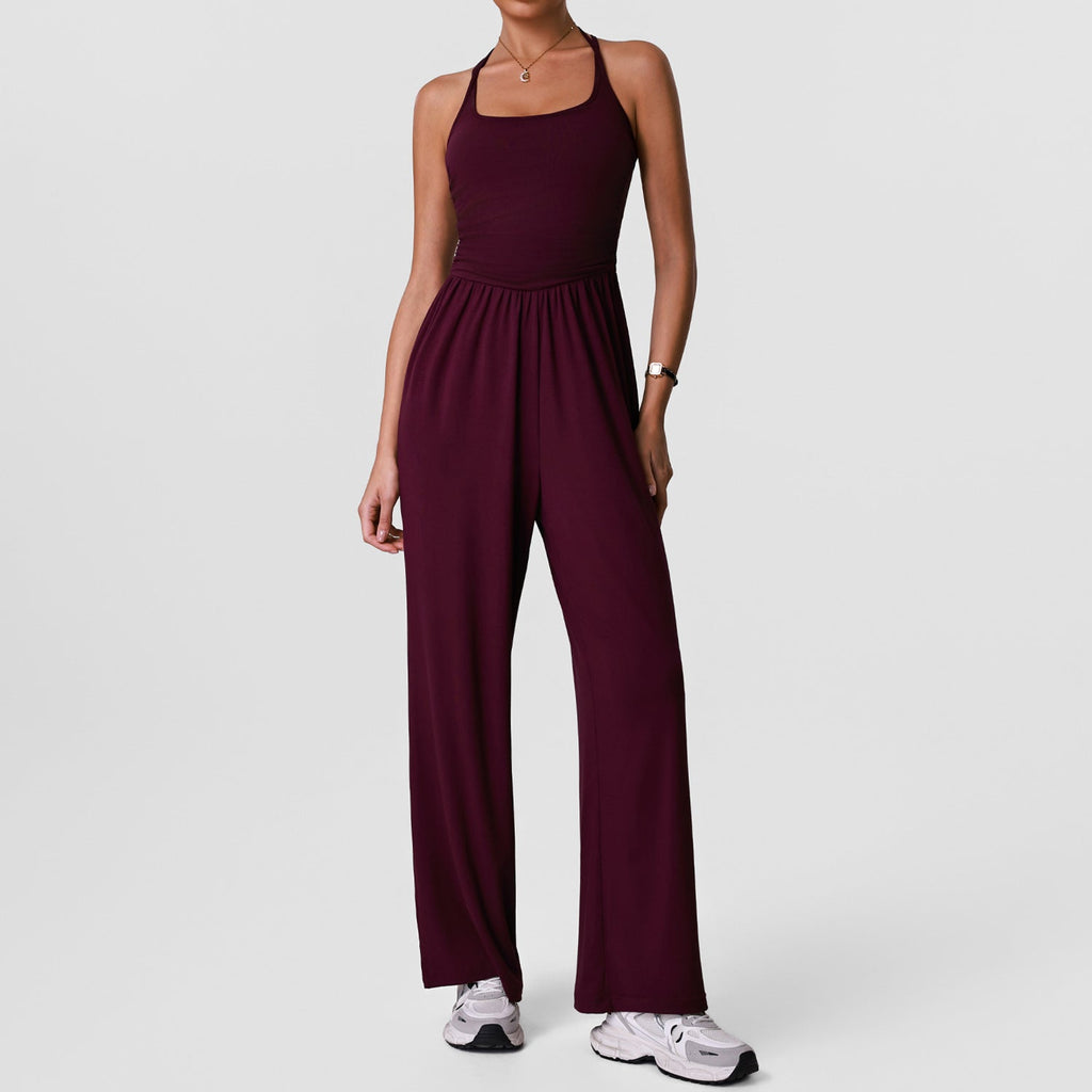2026 women's new openwork yoga jumpsuit with chest pad and wide leg jumpsuit