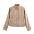 Women's new fashion anti suede effect stand collar jacket Coat