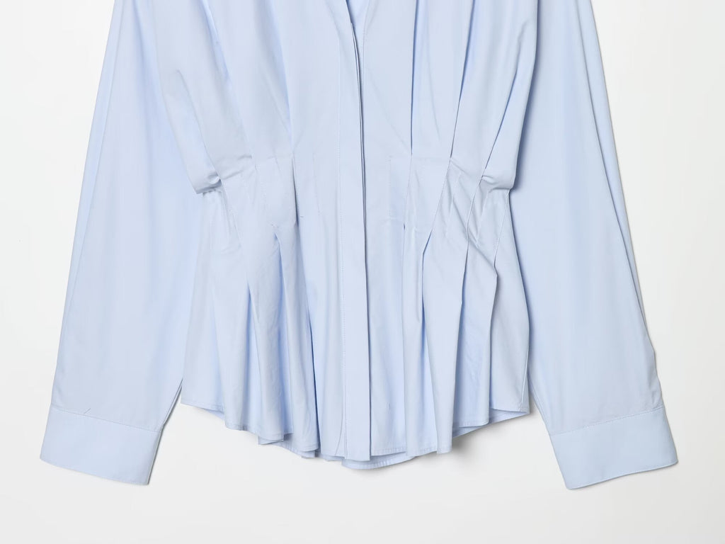Women's pleated decorative casual poplin shirt
