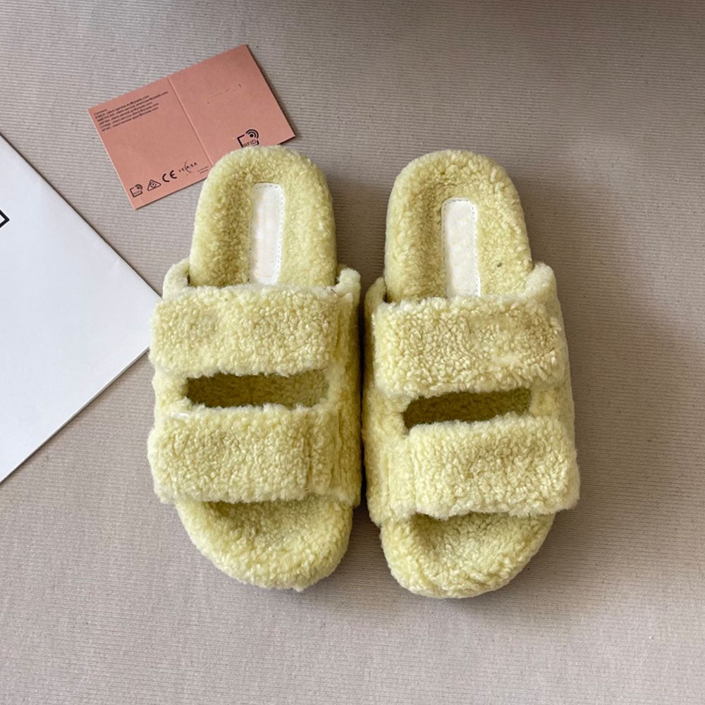 Women's new Velcro thick-soled fur slippers