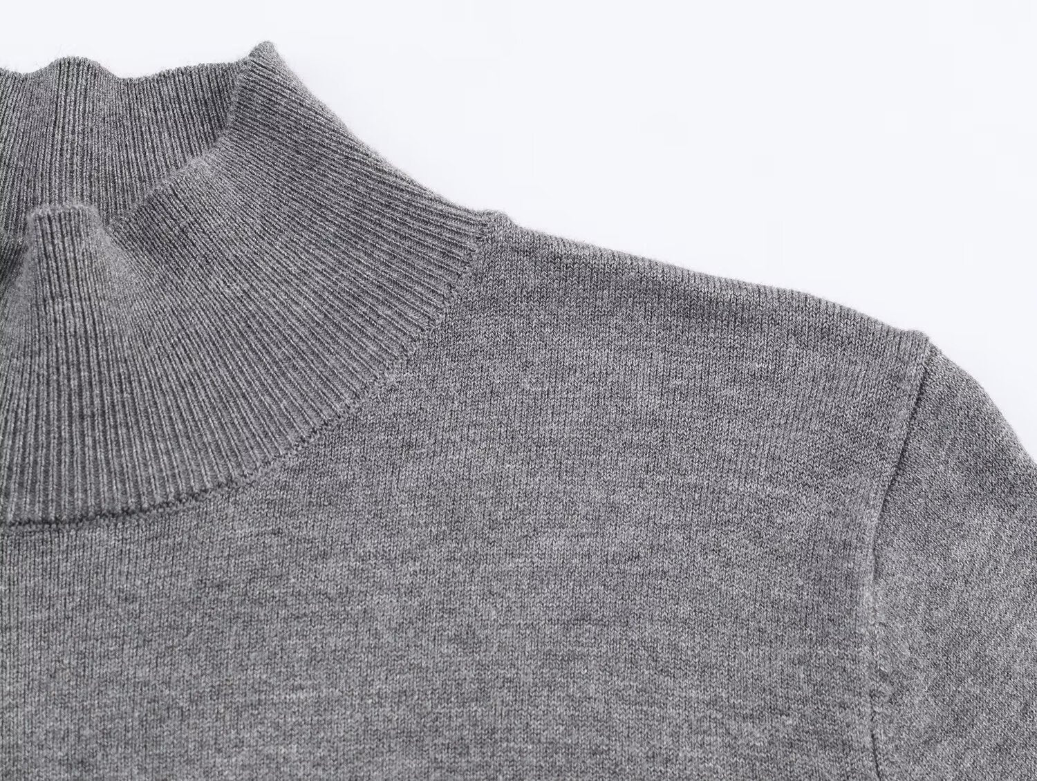 Women's buckle decoration slim stand collar knitted sweater