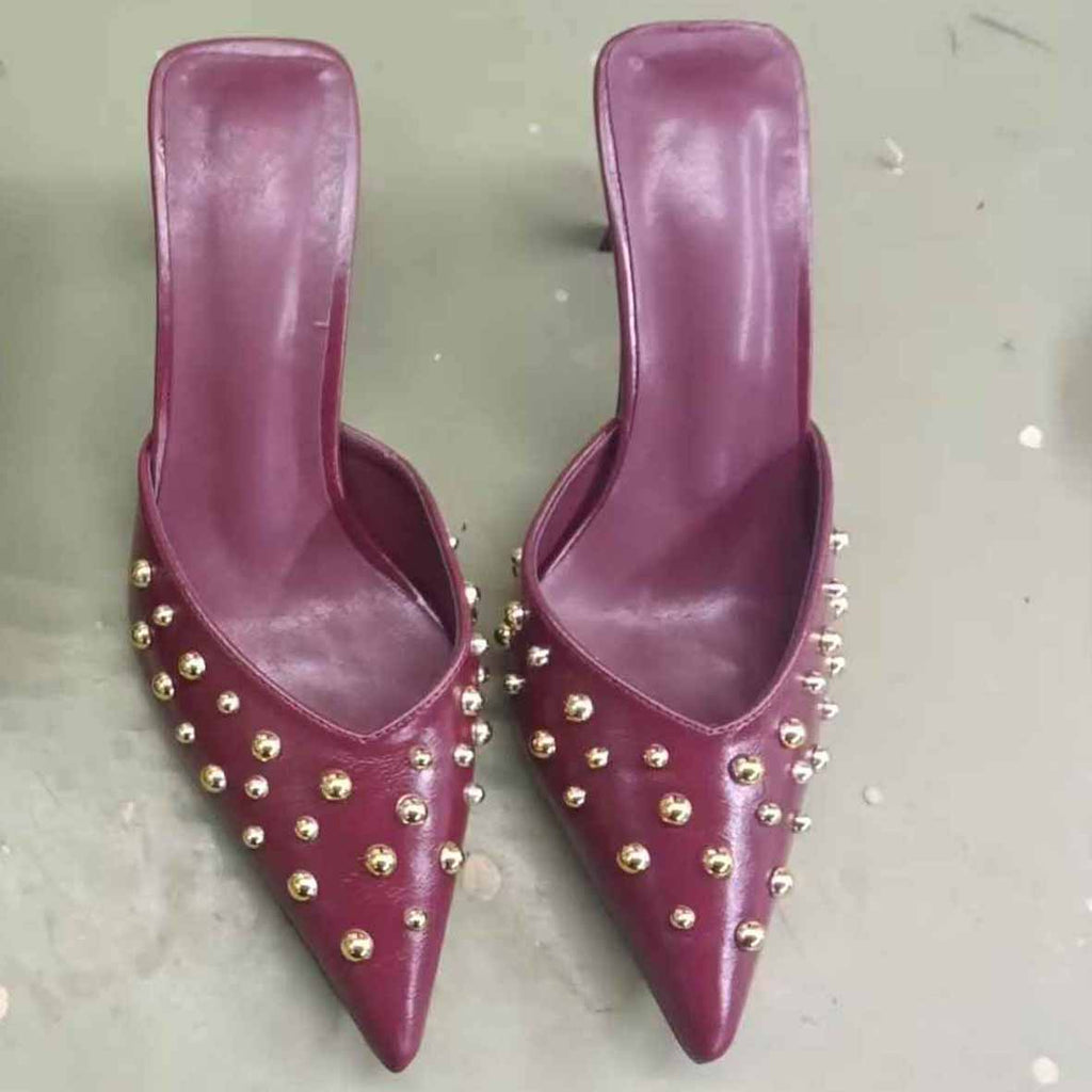Women's New Fashion Joker Metal Decorative Baotou Design High-heeled Slippers